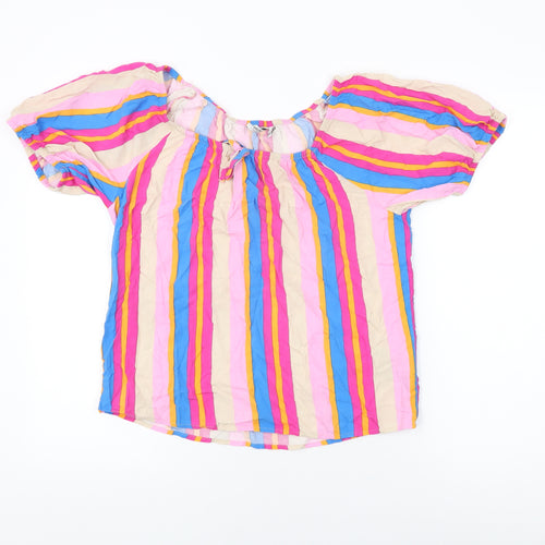 b.young Womens Multicoloured Striped Viscose Basic T-Shirt Size 10 Round Neck