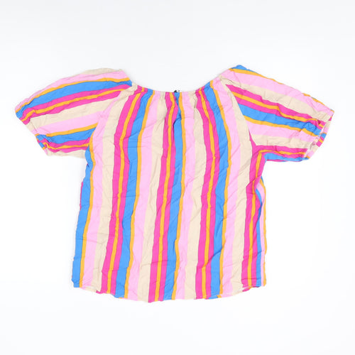 b.young Womens Multicoloured Striped Viscose Basic T-Shirt Size 10 Round Neck