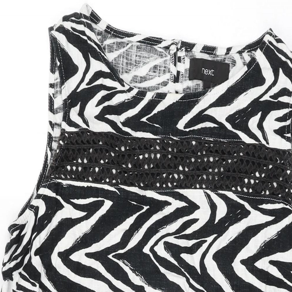 NEXT Womens White Animal Print Linen Shift Size 14 Round Neck Button