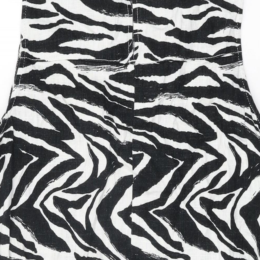 NEXT Womens White Animal Print Linen Shift Size 14 Round Neck Button