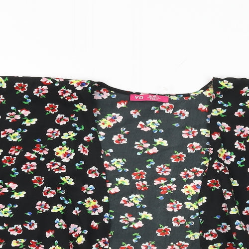 YD Girls Black Floral Polyester Kimono T-Shirt Size 9-10 Years V-Neck Pullover