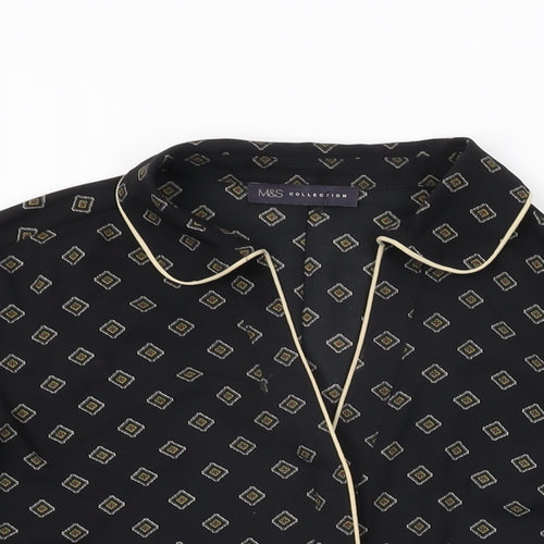 Marks and Spencer Womens Black Geometric Polyester Basic Button-Up Size 10 Collared
