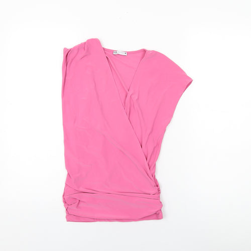 Zara Womens Pink Polyester Wrap T-Shirt Size S V-Neck