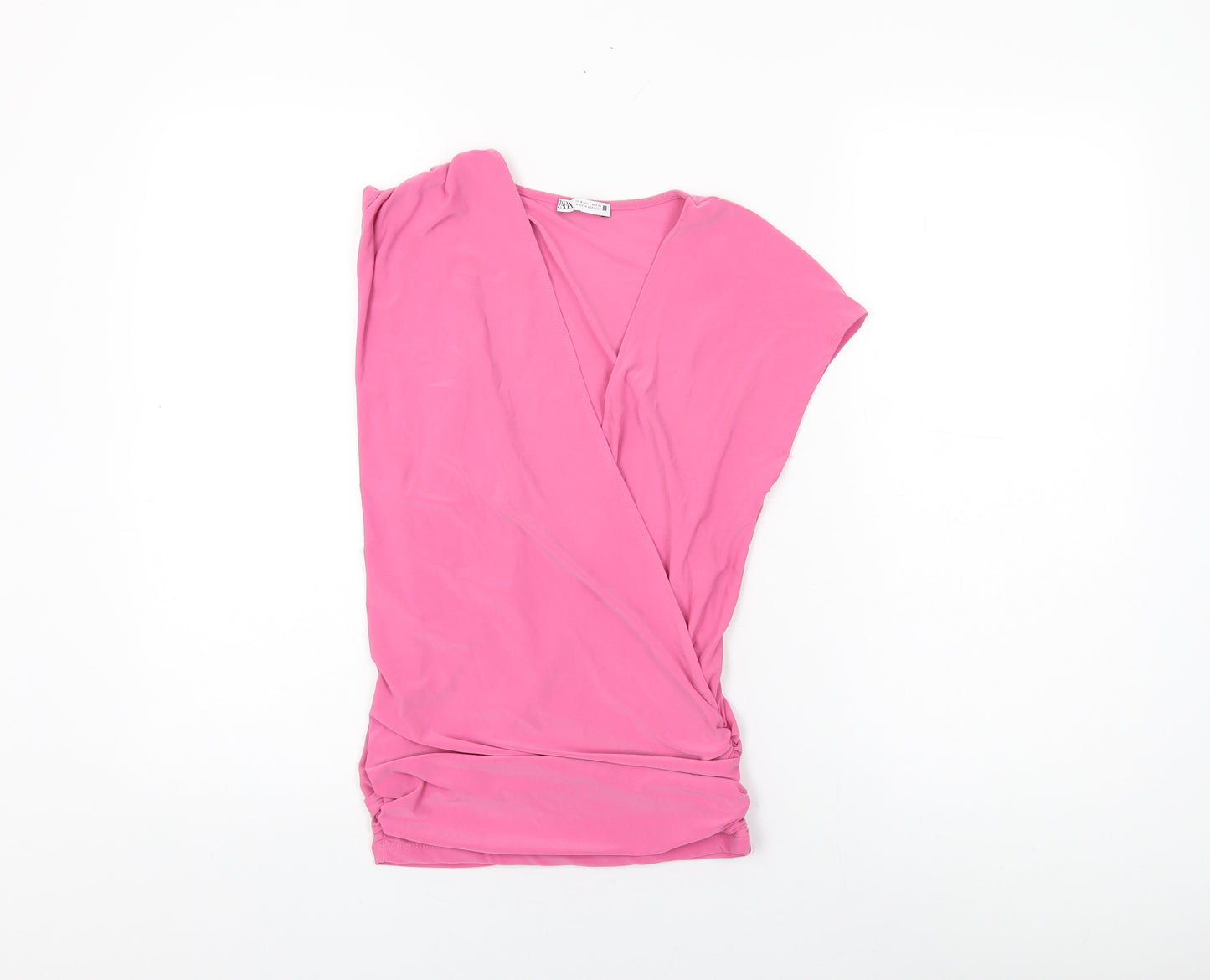 Zara Womens Pink Polyester Wrap T-Shirt Size S V-Neck