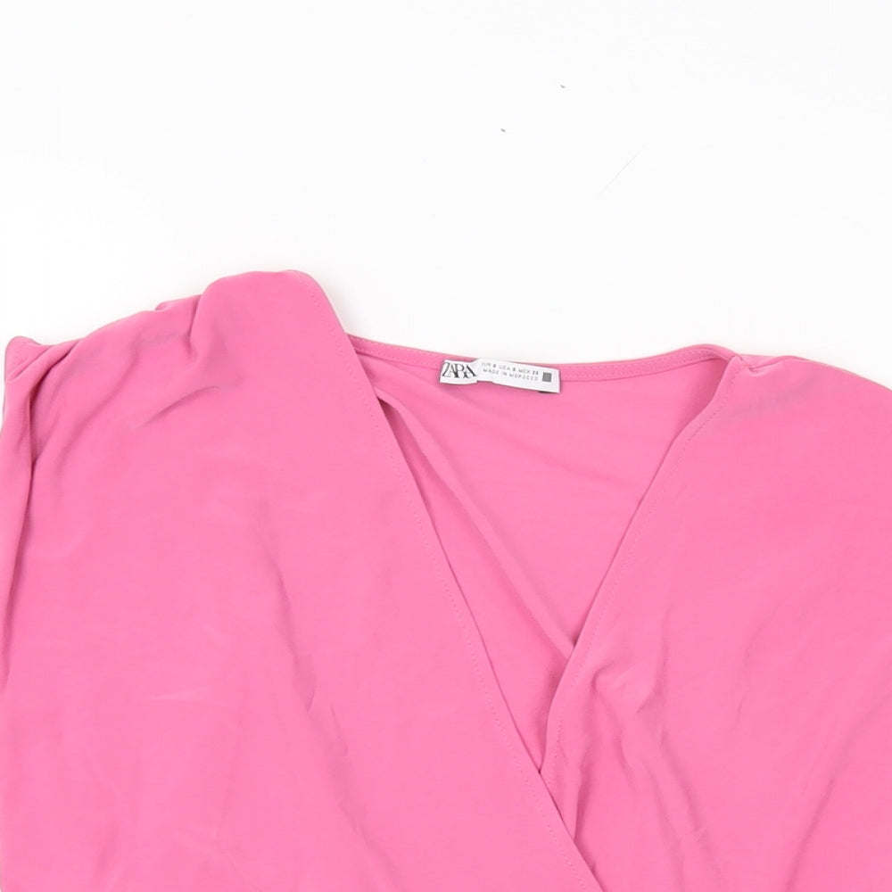 Zara Womens Pink Polyester Wrap T-Shirt Size S V-Neck