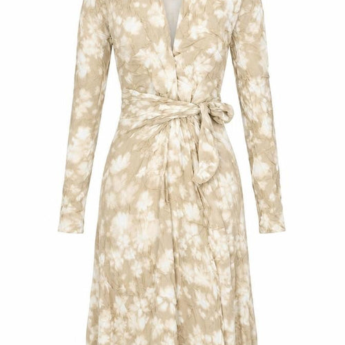 Zara Womens Beige Geometric Polyester Wrap Dress Size XS V-Neck Tie