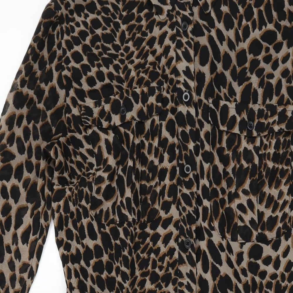 Warehouse Womens Black Geometric Polyester A-Line Size 10 Collared Button