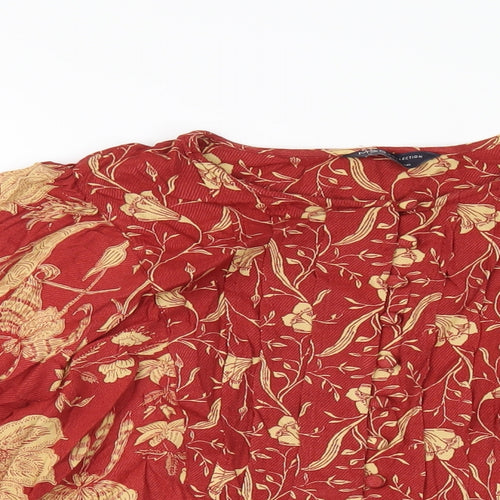 Marks and Spencer Womens Red Geometric Viscose Basic T-Shirt Size 16 Round Neck