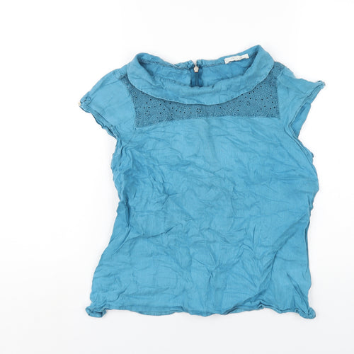 White Stuff Womens Blue Linen Basic T-Shirt Size 8 Collared