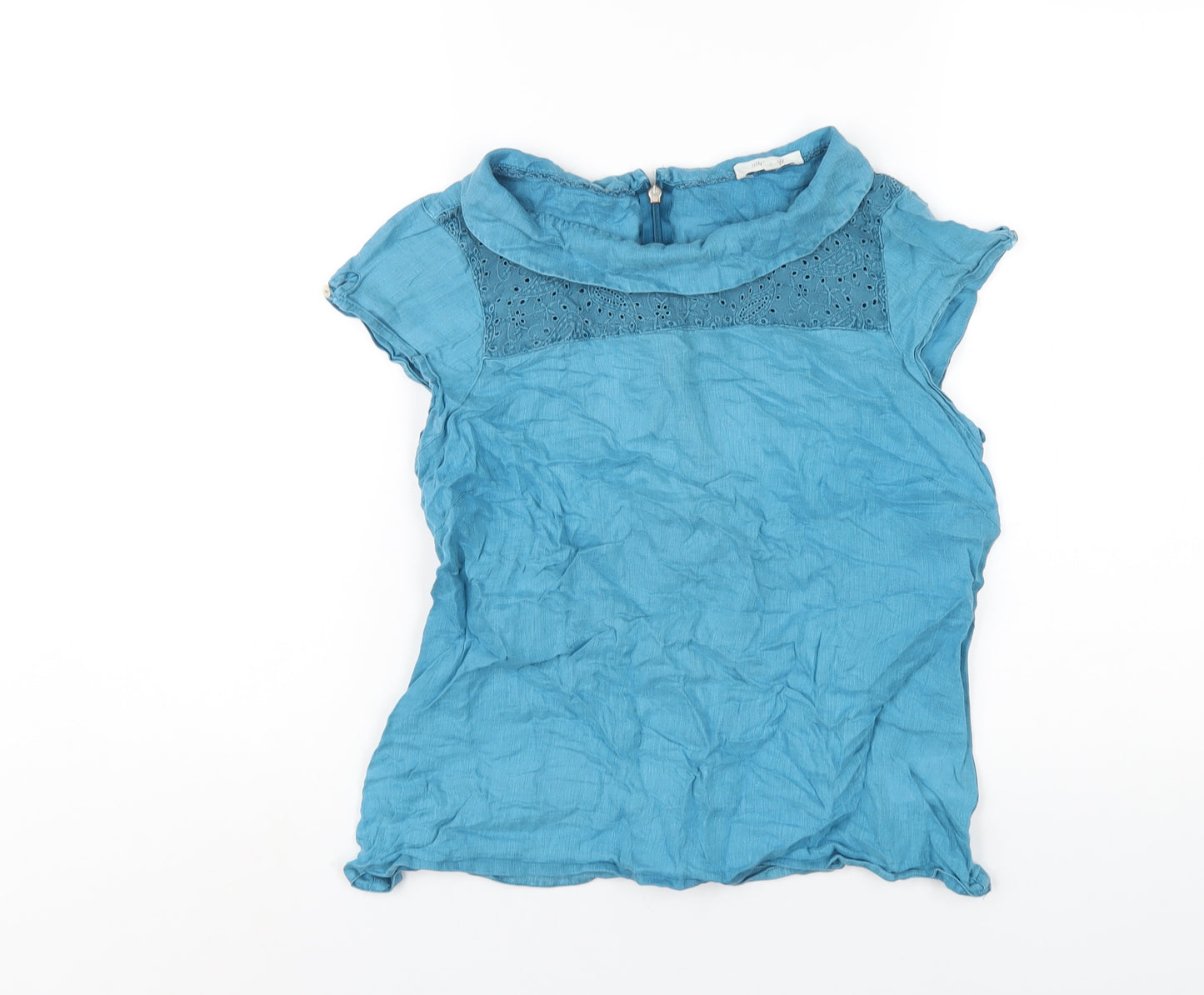 White Stuff Womens Blue Linen Basic T-Shirt Size 8 Collared