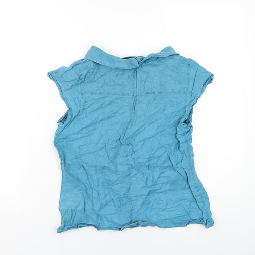 White Stuff Womens Blue Linen Basic T-Shirt Size 8 Collared