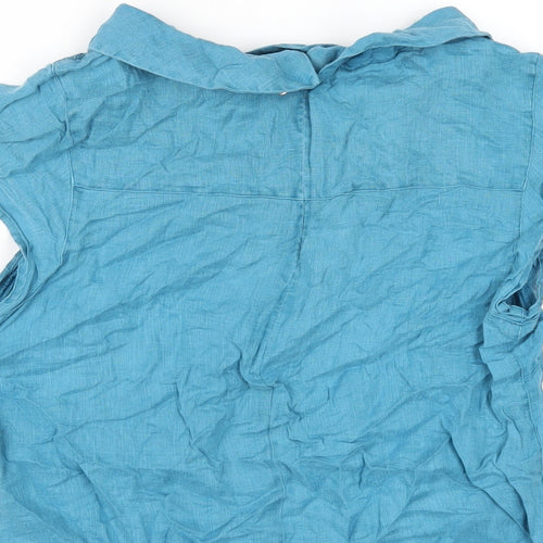 White Stuff Womens Blue Linen Basic T-Shirt Size 8 Collared