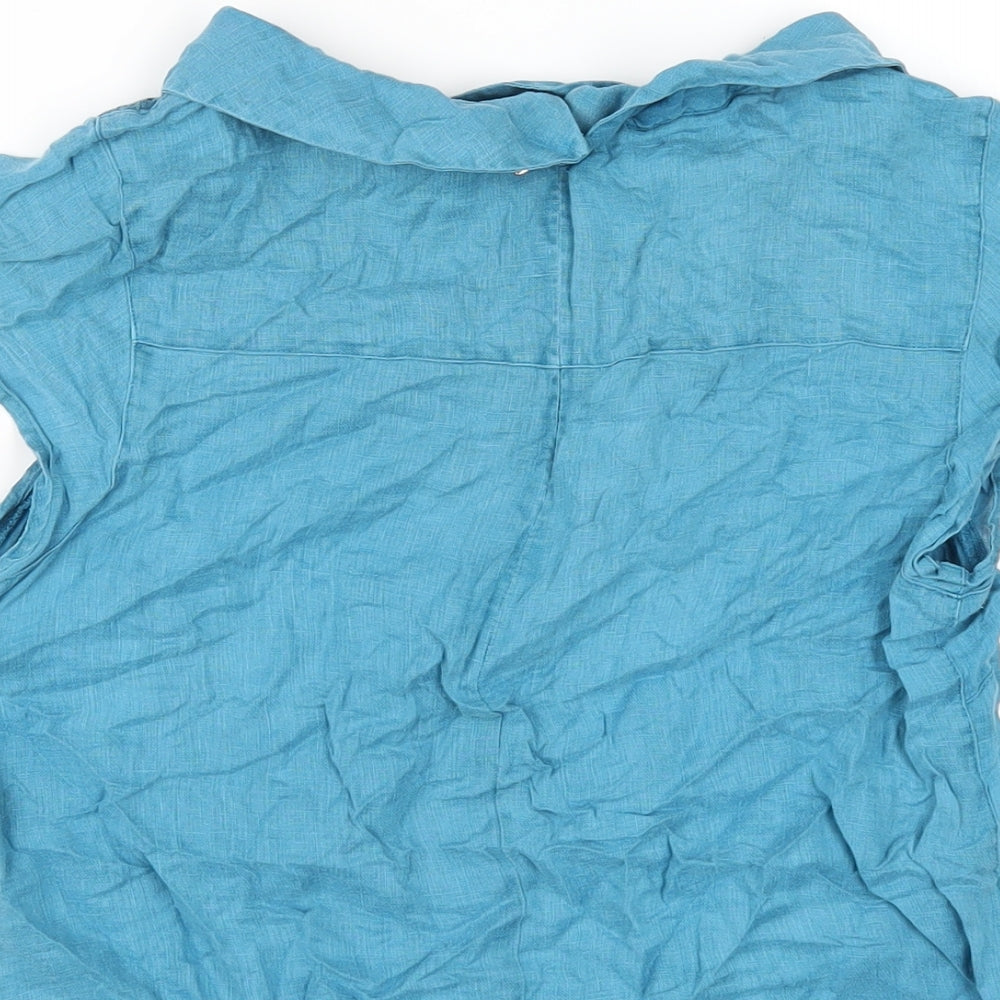White Stuff Womens Blue Linen Basic T-Shirt Size 8 Collared