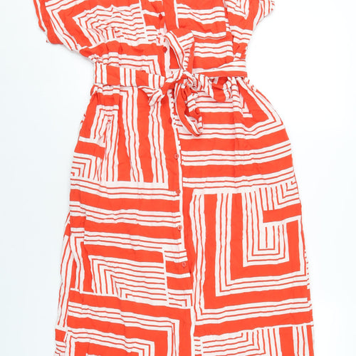 New Look Womens Orange Geometric Viscose Shirt Dress Size 16 Collared Button