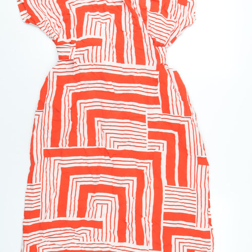 New Look Womens Orange Geometric Viscose Shirt Dress Size 16 Collared Button