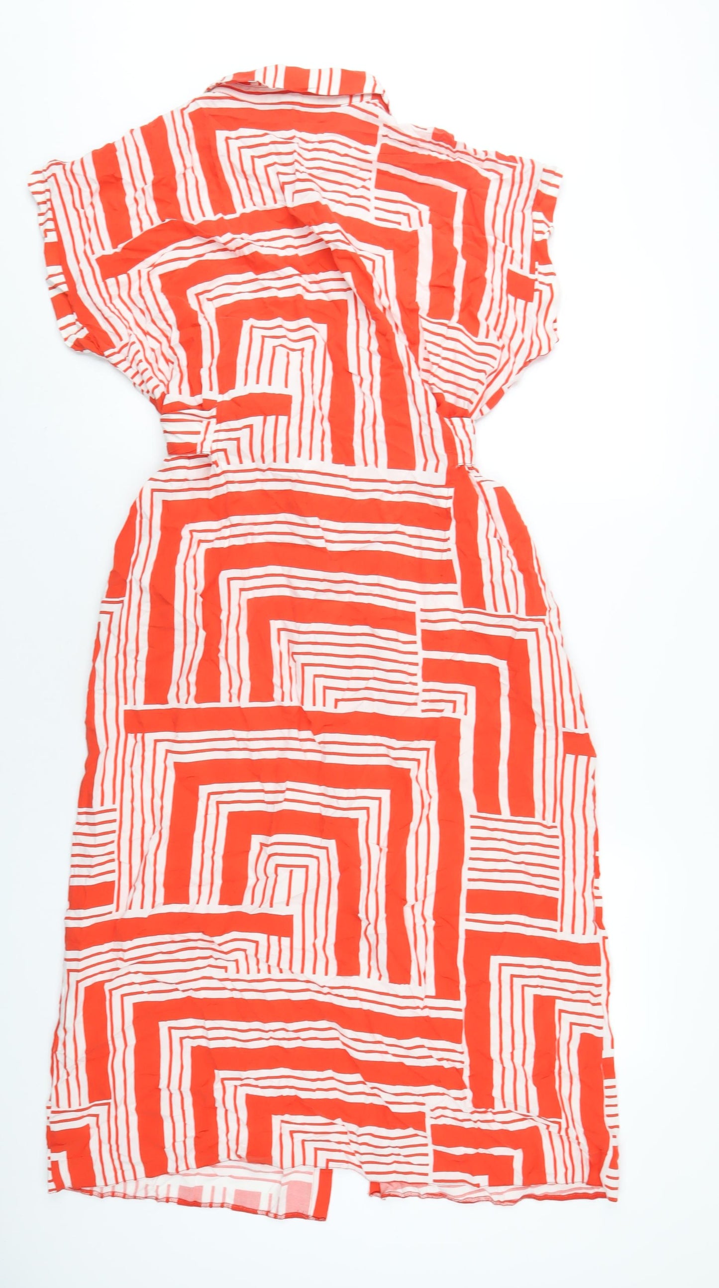 New Look Womens Orange Geometric Viscose Shirt Dress Size 16 Collared Button