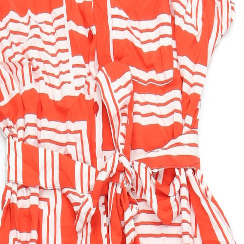 New Look Womens Orange Geometric Viscose Shirt Dress Size 16 Collared Button