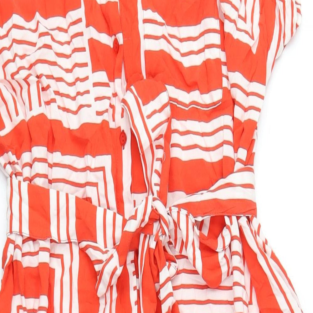 New Look Womens Orange Geometric Viscose Shirt Dress Size 16 Collared Button