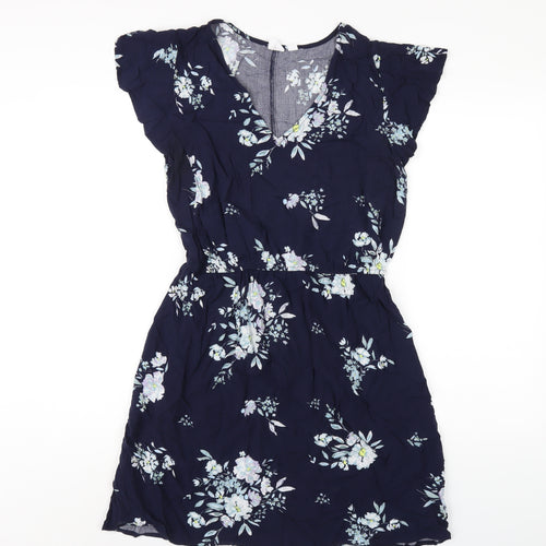 Gap Womens Blue Floral Viscose A-Line Size M V-Neck Pullover