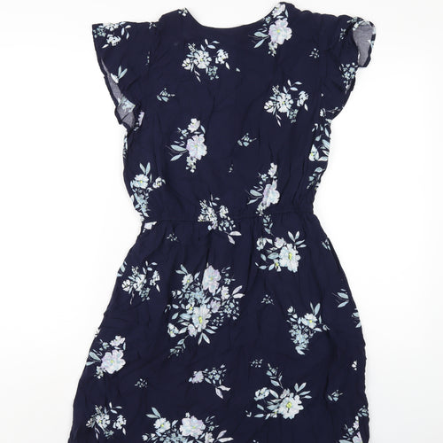 Gap Womens Blue Floral Viscose A-Line Size M V-Neck Pullover