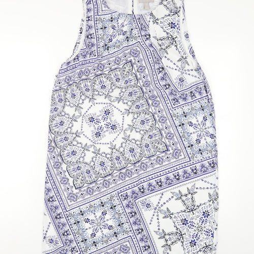 H&M Womens Blue Geometric Polyester A-Line Size 12 Round Neck Button