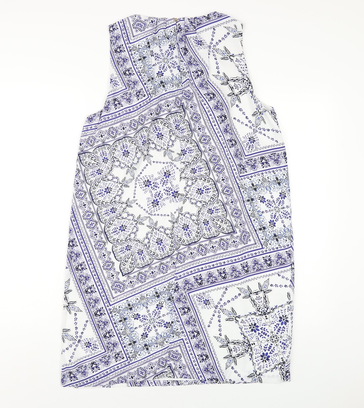 H&M Womens Blue Geometric Polyester A-Line Size 12 Round Neck Button