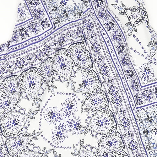 H&M Womens Blue Geometric Polyester A-Line Size 12 Round Neck Button