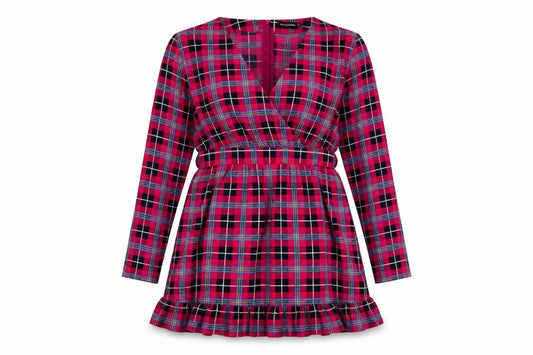 Front view of PRETTYLITTLETHING women’s multicoloured polka dot polyester a-line, size UK 12, v-neck zip