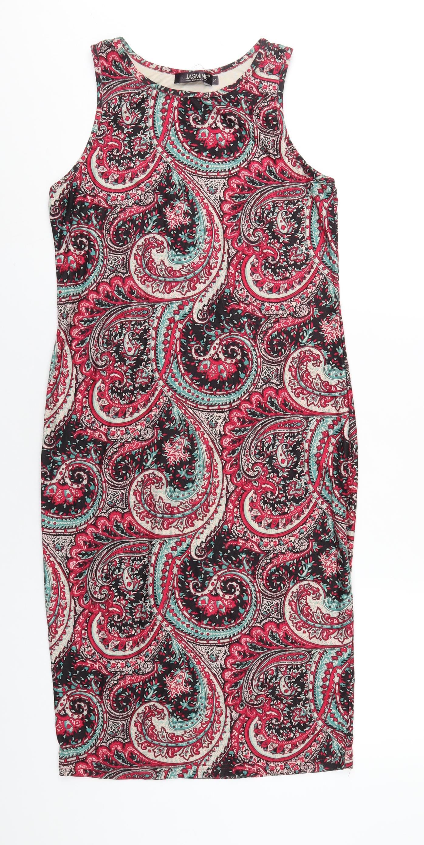 Jasmine Womens Multicoloured Paisley Polyester Bodycon Size 10 Round Neck Pullover