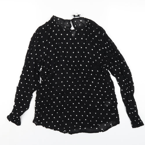 Witchery Womens Black Polka Dot Viscose Basic T-Shirt Size 10 Round Neck