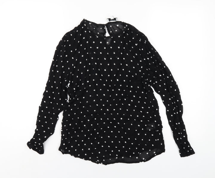 Witchery Womens Black Polka Dot Viscose Basic T-Shirt Size 10 Round Neck