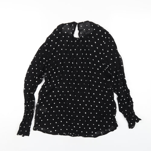 Witchery Womens Black Polka Dot Viscose Basic T-Shirt Size 10 Round Neck