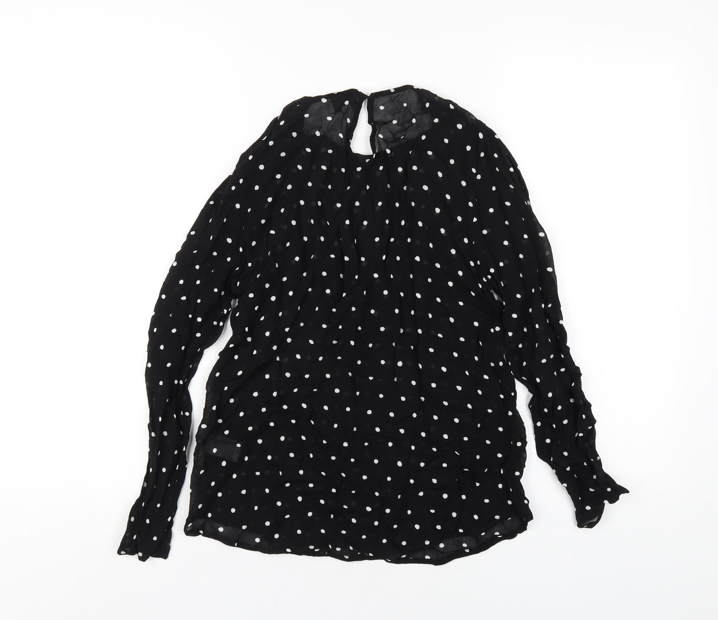 Witchery Womens Black Polka Dot Viscose Basic T-Shirt Size 10 Round Neck