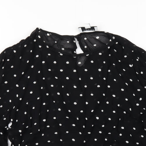 Witchery Womens Black Polka Dot Viscose Basic T-Shirt Size 10 Round Neck