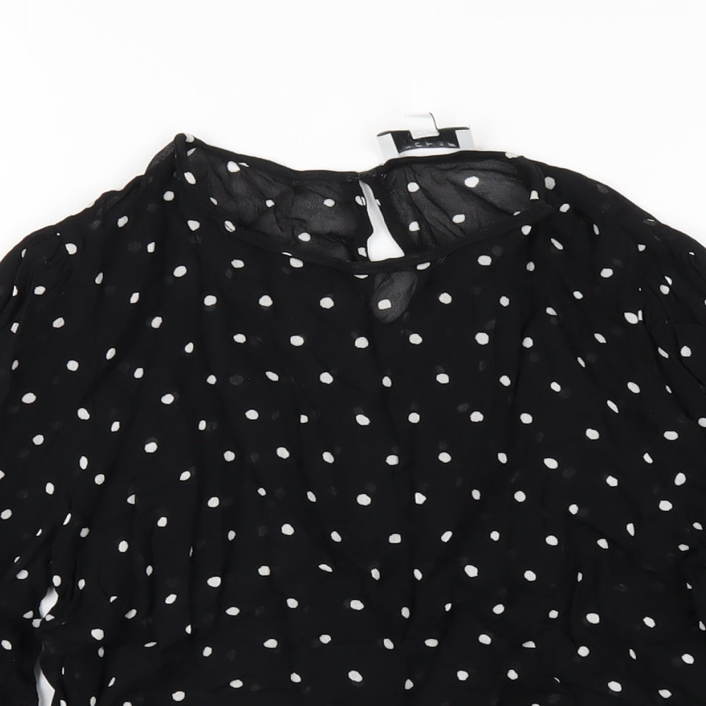 Witchery Womens Black Polka Dot Viscose Basic T-Shirt Size 10 Round Neck