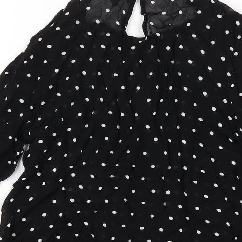 Witchery Womens Black Polka Dot Viscose Basic T-Shirt Size 10 Round Neck
