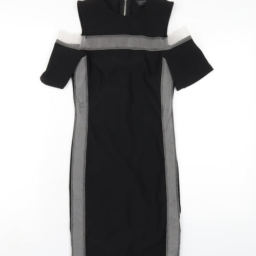Topshop Womens Black Polyester Bodycon Size 8 Round Neck Zip