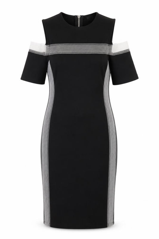 Front view of Topshop women’s black polyester bodycon, size UK 8, round neck zip