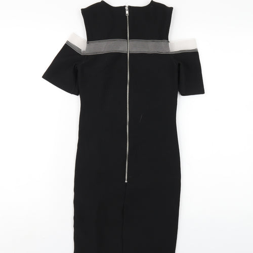 Topshop Womens Black Polyester Bodycon Size 8 Round Neck Zip