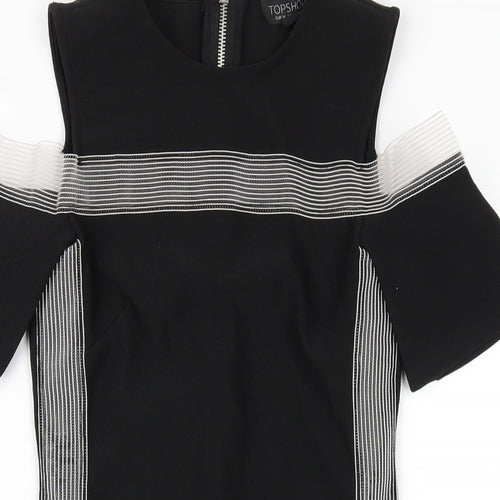 Topshop Womens Black Polyester Bodycon Size 8 Round Neck Zip