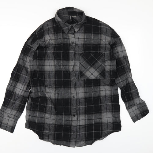 H&M Womens Black Plaid Cotton Basic Button-Up Size XS Collared