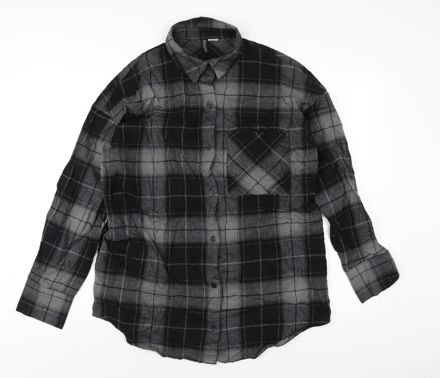 H&M Womens Black Plaid Cotton Basic Button-Up Size XS Collared