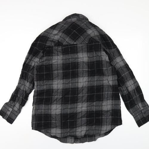 H&M Womens Black Plaid Cotton Basic Button-Up Size XS Collared