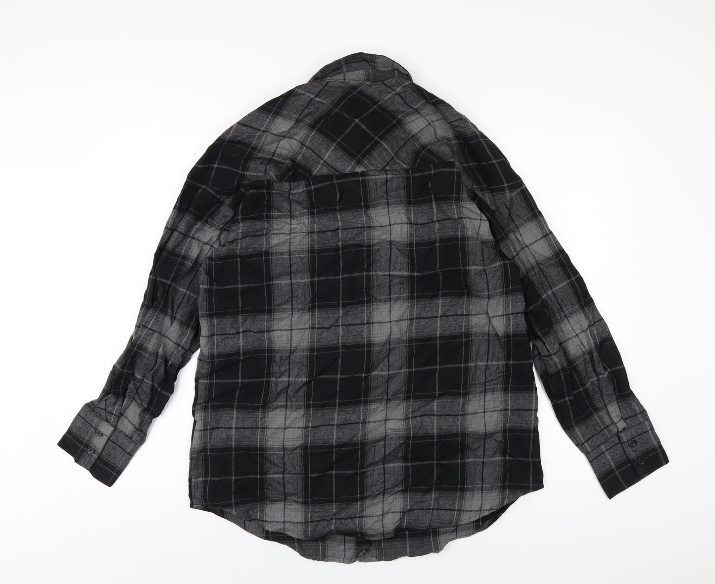 H&M Womens Black Plaid Cotton Basic Button-Up Size XS Collared