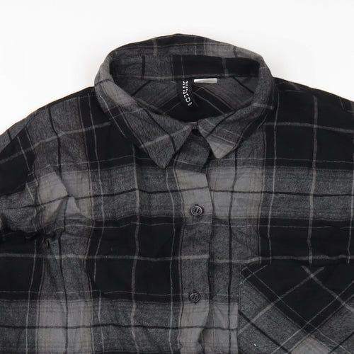 H&M Womens Black Plaid Cotton Basic Button-Up Size XS Collared