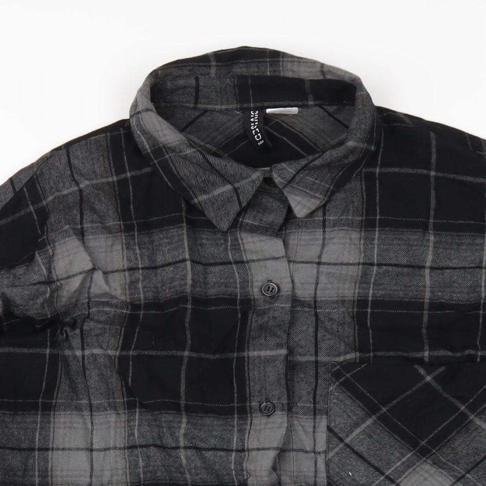 H&M Womens Black Plaid Cotton Basic Button-Up Size XS Collared