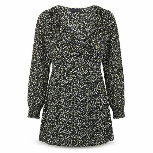 Missguided Womens Black Floral Viscose A-Line Size 8 V-Neck Zip