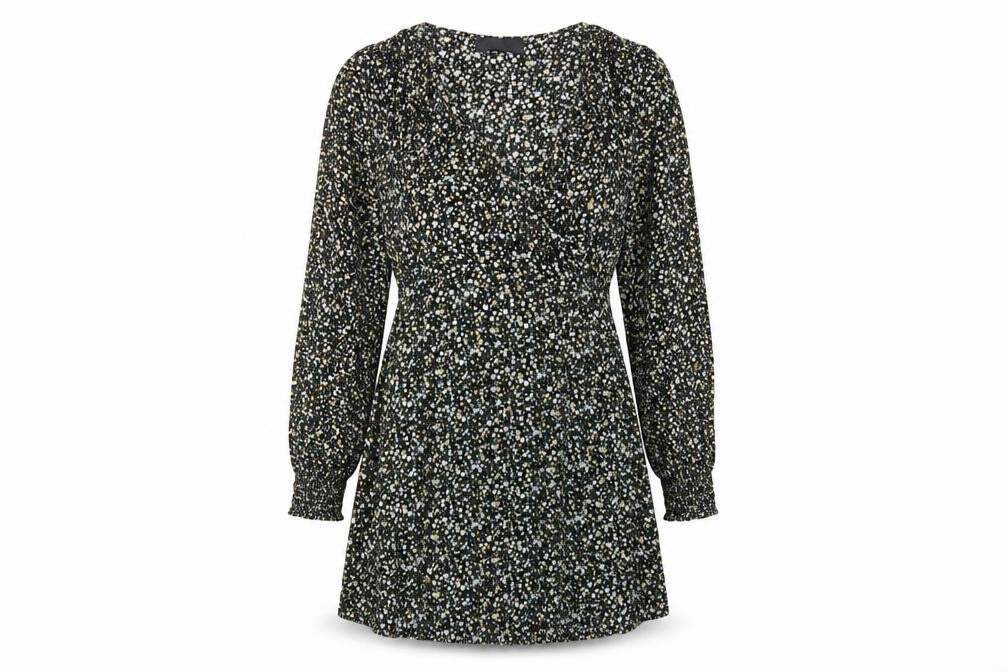 Missguided Womens Black Floral Viscose A-Line Size 8 V-Neck Zip