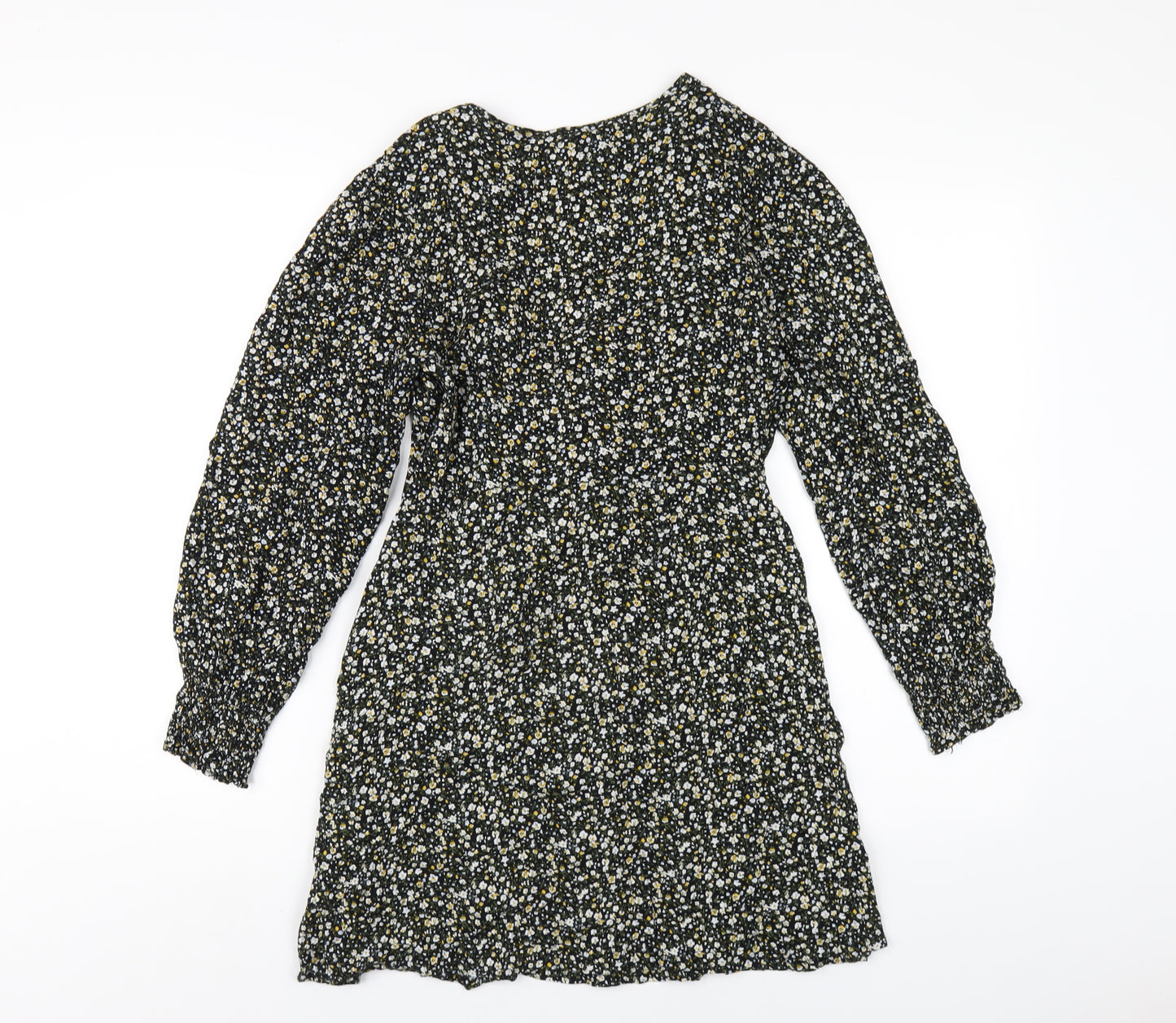 Missguided Womens Black Floral Viscose A-Line Size 8 V-Neck Zip