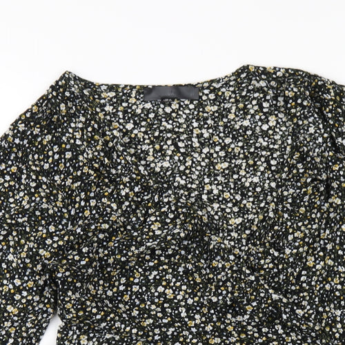 Missguided Womens Black Floral Viscose A-Line Size 8 V-Neck Zip